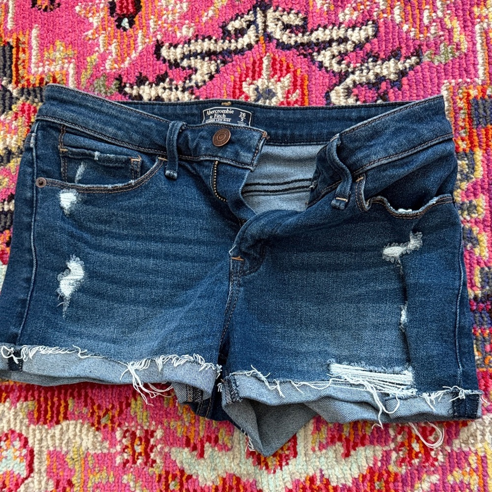 Abercrombie & Fitch Dark Blue Distressed Jean Shorts